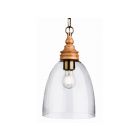 Firstlight Comet Traditional Style 220mm Pendant Light in Natural Wood and Clear Glass
