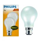 Philips 100W 240V BC/B22 Dimmable GLS Opal Light Bulbs Twin Pack