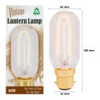 BELL 01491 Vintage Style Tubular Lantern Bulb 60W 250V BC B22 Warm White 2700K Clear