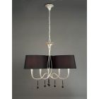 Mantra M0530 Paola Pendant 3 Arm 6 Light E14, Silver Painted With Black Shades & Black Glass Droplets