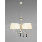 Mantra M0530/CS Paola Pendant 3 Arm 6 Light E14, Silver Painted With Cream Shades & Black Glass Droplets
