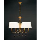 Mantra M0540 Paola Pendant 3 Arm 6 Light E14, Gold Painted With Cream Shades & Black Glass Droplets