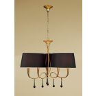 Mantra M0540/BS Paola Pendant 3 Arm 6 Light E14, Gold Painted With Black Shades & Black Glass Droplets