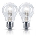 Philips 2x 28W GLS ES E27 Eco Halogen Light Bulbs, Dimmable Warm White