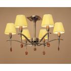 Mantra M0344AB Siena Semi Ceiling Round 6 Light E14, Antique Brass With Amber Cream Shades And Amber Crystal