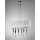 Mantra M3853 Tiffany Pendant 6+6 Light E27 Oval, Polished Chrome With White Shade & Clear Crystal