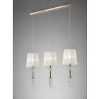 Mantra M3855FG Tiffany Pendant 3+3 Light E27 Line, French Gold With Cream Shades & Clear Crystal