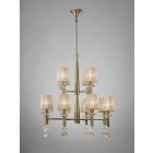 Mantra M3870 Tiffany Pendant 2 Tier 12+12 Light E14, Antique Brass With Soft Bronze Shades & Clear Crystal
