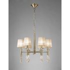 Mantra M3871 Tiffany Pendant 6+6 Light E14, Antique Brass With Soft Bronze Shades & Clear Crystal