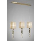 Mantra M3875 Tiffany Pendant 3+3 Light E27 Line, Antique Brass With Soft Bronze Shades & Clear Crystal
