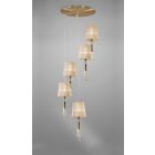 Mantra M3877 Tiffany Pendant 5+5 Light E27 Spiral, Antique Brass With Soft Bronze Shades & Clear Crystal