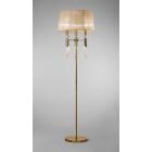 Mantra M3889 Tiffany Floor Lamp 3+3 Light E27, Antique Brass With Soft Bronze Shade & Clear Crystal