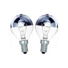 Pack of 2 GE 25W 240V SES E14 Mirror Crown Silver Top Round 45mm Light Bulbs