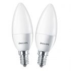 2x Philips 5.5W = 40W SES/E14 LED Candle Lamps EyeComfort Warm White 2700K (non-dim)