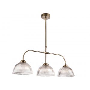 Firstlight Ashford 3 Light Bar Pendant, Antique Brass with Clear Ribbed Glass, E14