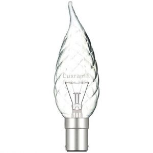 Luxram 40w 240v SBC B15 Clear Candelux Flame Bent Tip Twisted Candle Light Bulb
