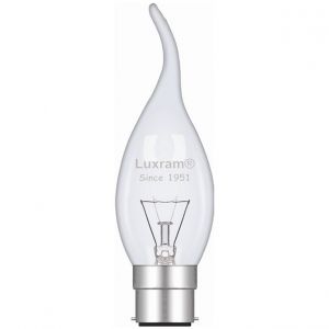 Luxram 40W 240V BC B22 Bent Tip Candle Flared Candelux Clear Light Bulb