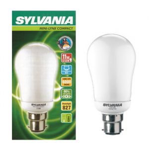 Sylvania 11W = 60W BC B22 CFL Mini-Lynx Compact Lamp, Warm White