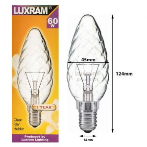 Luxram 60W SES/E14 45mm Twisted Clear Large Candle