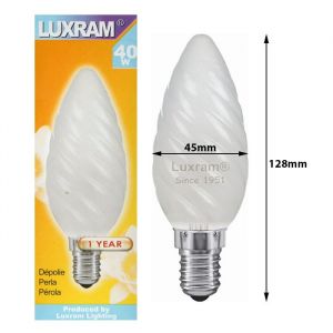 Luxram 40W 240V SES E14 C45 Twisted Matt Pearl 45mm Large Candle